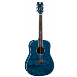 Dean AXS Series Dreadnought Quilted Ash Acoustic Guitar, Trans Blue Finish AXDQATBL